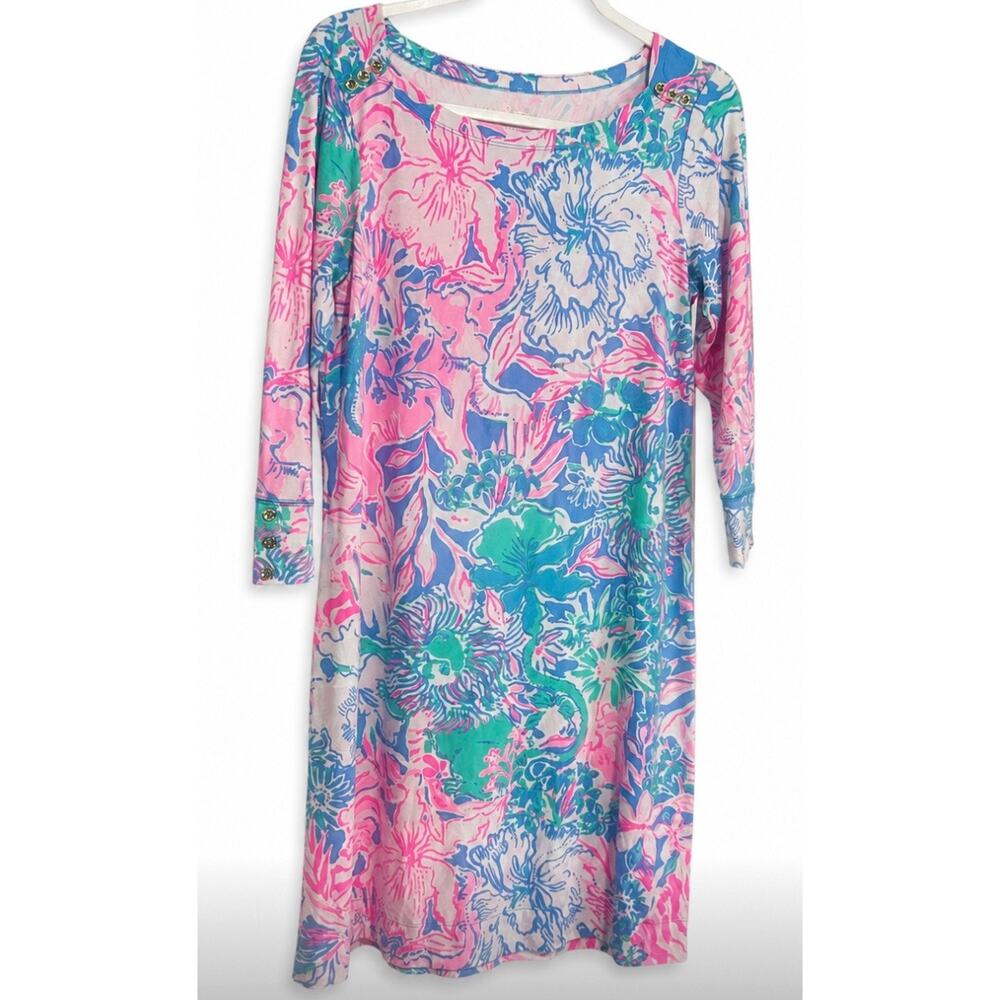 Lilly Pulitzer Sophie Dress UPF 50 Viva La Lilly Pink Blue Shift Dress M